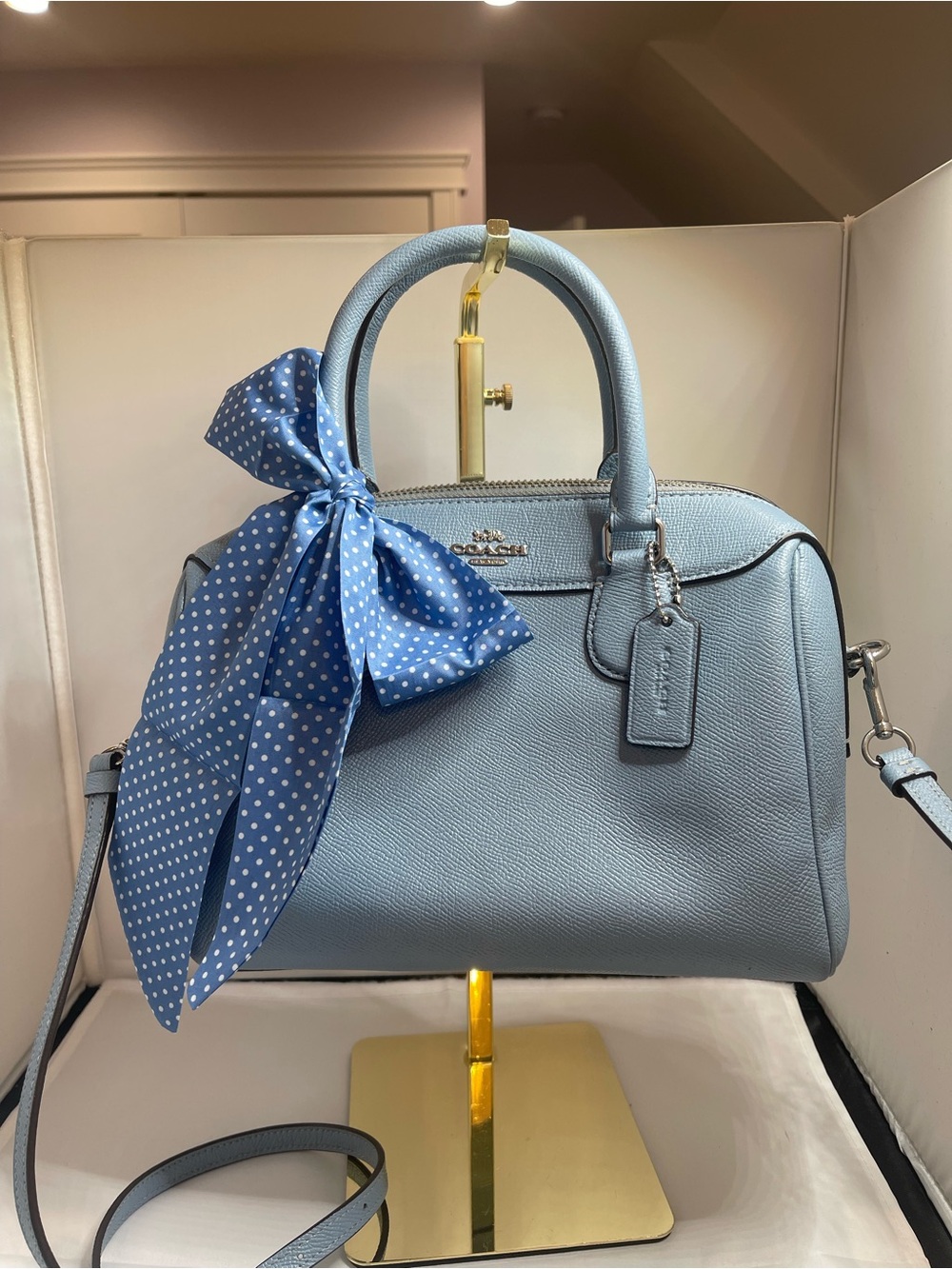 Coach Mini Bennett Satchel in Crossgrain Leather in light blue